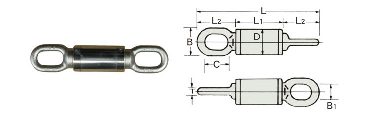 TKB型KANSAI鋼絲繩旋轉接頭尺寸圖